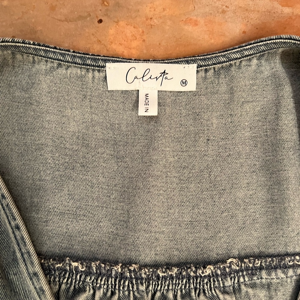 Worn once for Easter. Denim wrap dress. Size: medium - Picture 2 of 4